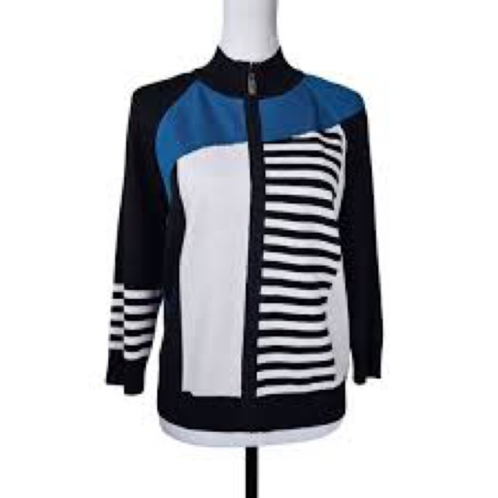 St. John Santana Knit Wool Mix Full Zip Jacket medium